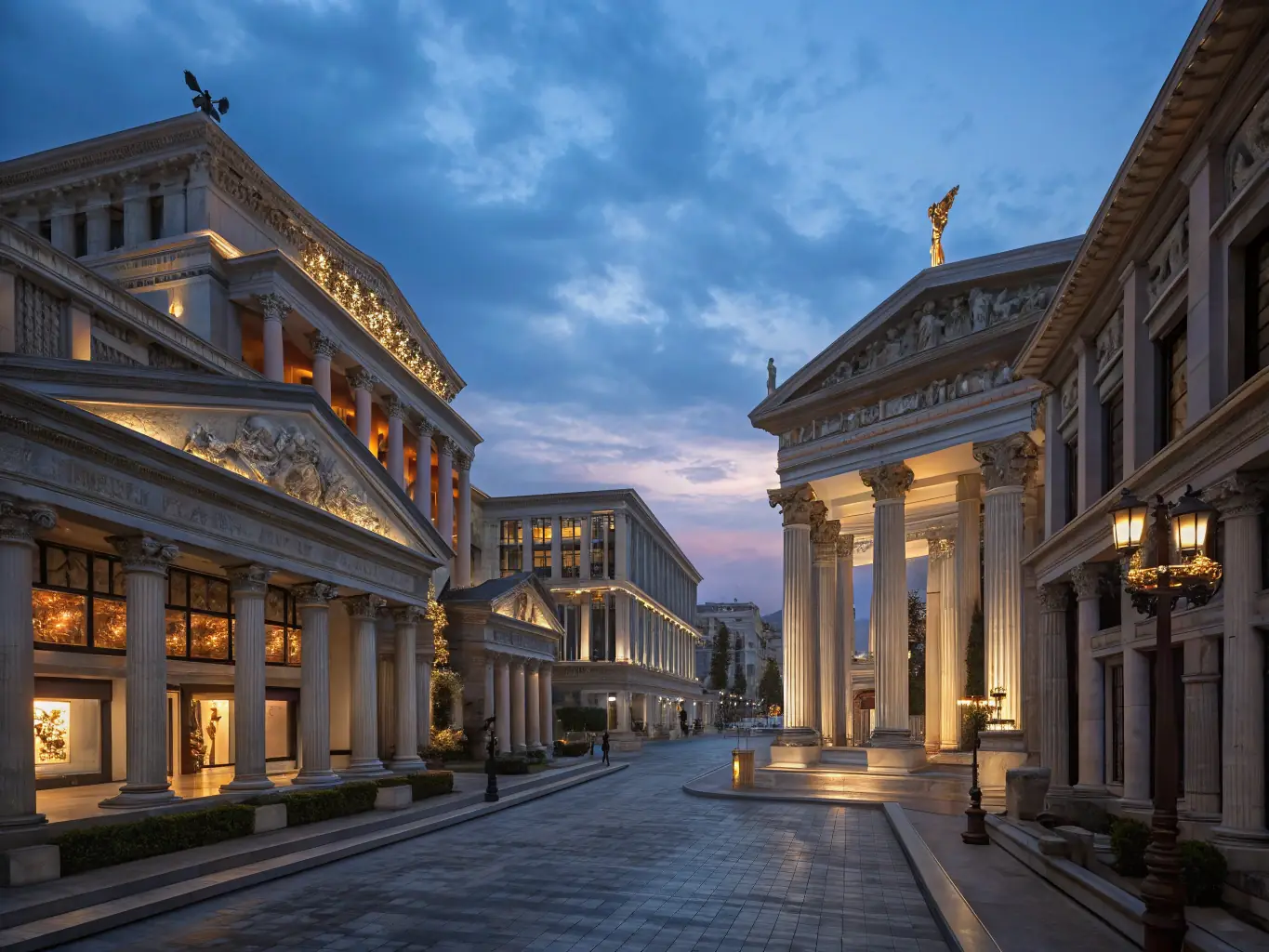 A panoramic view of an ancient city in Olympus Reborn, with towering structures and intricate details, highlighting the game's stunning visuals and immersive world.