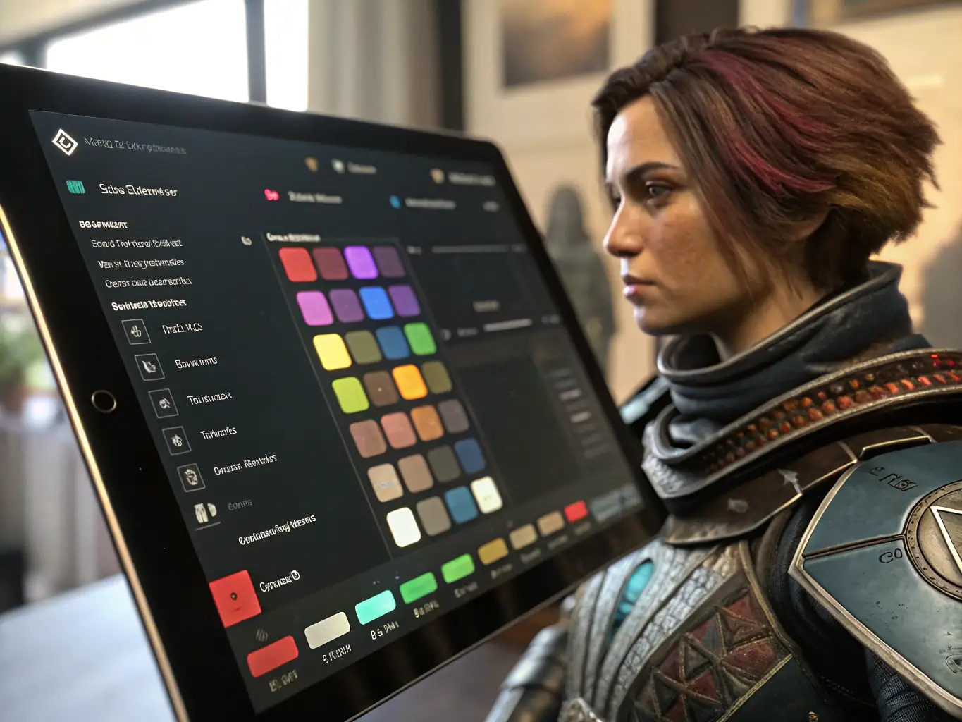 A character customization screen from Olympus Reborn, showing various options for appearance, skills, and equipment, emphasizing the game's deep RPG elements.